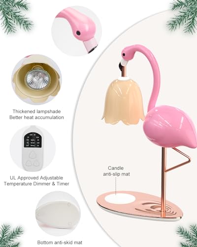 CODOGOY Fragrance Candle Warmer Flamingo Lamp with Timer, Dimmable, Halogen, Polished, Pink, for Home Decor 6.69 x11 x15.35 in