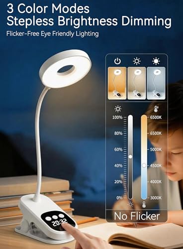 Clip On Desk Lamp Wireless 6000mAh Rechargeable Reading Light for Bed Dorm