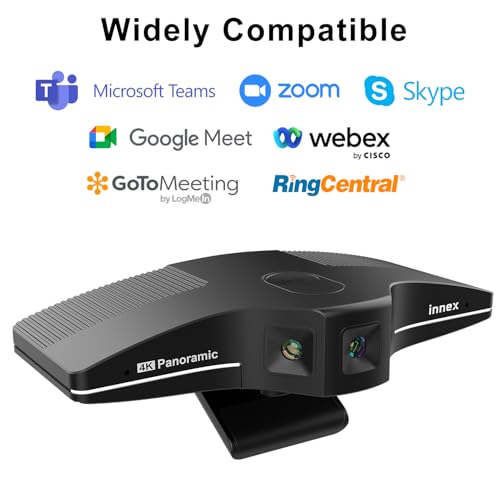 Innex C831 180° Panoramic 4K Wide Angle Webcam with Microphone, AI Facial Tracking for Windows, Mac, Easy Setup Conference Room Camera with Flexible View Angle for Meeting Room, Huddle Space | AI Facial Tracking, Easy Setup, Flexible View Angle, Conferenc
