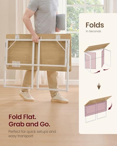 VASAGLE Folding Desk, Foldable Computer Desk, One-Piece Desktop, Rounded Edges, Small Folding Craft Table for Bedroom, Balcony, Camping, Easy Assembly, 39.4 x 19.7 Inches, Straw Yellow ULWD152YD01 - color: Straw Yellow, size: 39.4"