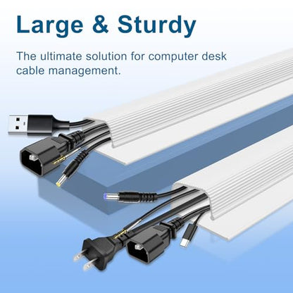J Channel Cable Management Under Desk, 96" Adhesive Cord Cover, White - color: white
