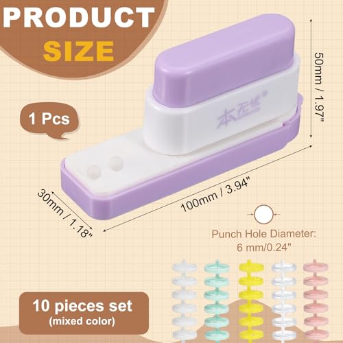 PATIKIL 5 Hole Paper Puncher, Hole Punch Binding Machine Spiral Coil Binder with 10Pcs 30 Ring Loose Leaf Binder Spines 5 Sheets Capacity for DIY Planner Scrapbook Office, Purple - color: Purple