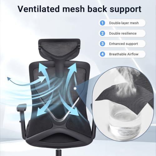 HYLONE Big and Tall Office Chair, High Back Mesh Chair with Adaptive Gravity Balance Recline, Adjustable Headrest & Lumbar Support, Comfortable Home Office Chair, X-Frame Structure
