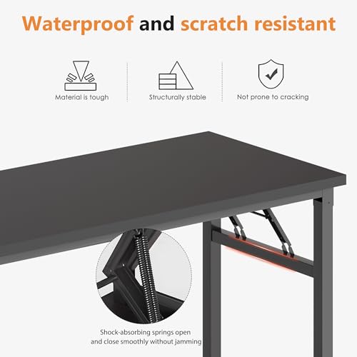 DlandHome 47 Inch Folding Computer Desk, Fully Assembled, Black - color: Black + Black, size: 47 Inches
