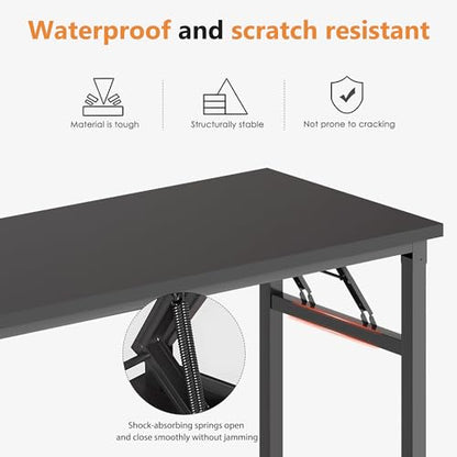 DlandHome 47 Inch Folding Computer Desk, Fully Assembled, Black - color: Black + Black, size: 47 Inches