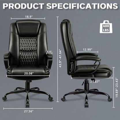 LEMBERI Home Office Executive Desk Chair, High Back PU Leather Chair, Height Adjustable Swivel Computer Chair with Padded Armrest (Black) - color: Black