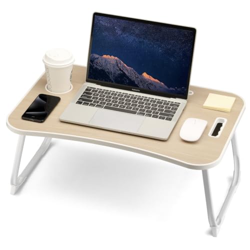 ZEAPTAC Foldable Lap Desk, Bed Desk, Bed Table & Laptop Stand w/Cup Holder - color: Maple