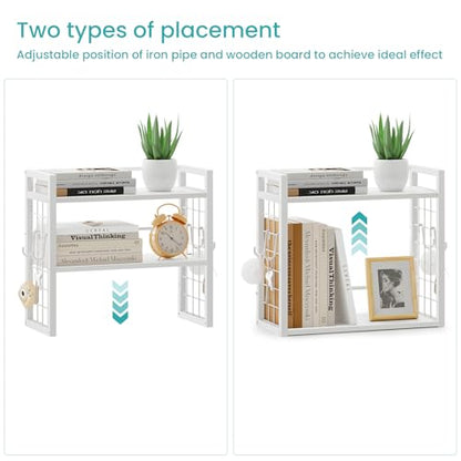 ELITEROO Desk Shelf Organizer, Tiered Wood Desktop Book Shelf, White - color: White