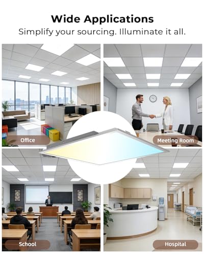 2x2 LED Flat Panel Light 2Pack 5CCT Selectable, 0-10V Dimmable | 5000LM, 3000K/3500K/4000K/5000K/6300K Adjustable, 20W/25W/30W/35W/40W Selectable, Recessed Drop Ceiling Lighting for Office - size: 2 Feet by 2 Feet