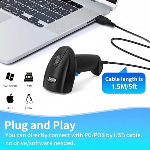 Barcode Scanner USB 1D Wired CCD Barcode Reader Supports Screen Scan Bar Code Scanners for Store, Supermarket, Warehouse-U1 - color: Black-U1C