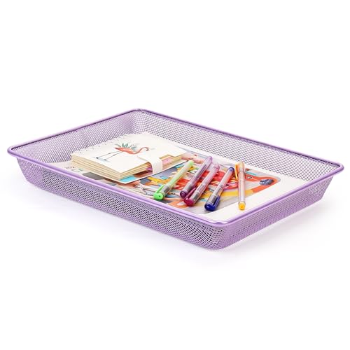 Desk Metal Mesh Basket, Paper Letter Tray Organizer for Office Home - color: Purple