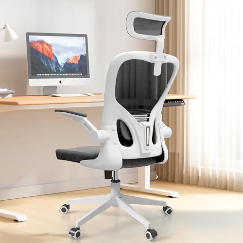 Monhey Ergonomic Office Chair, 90°-125° Tilt Back Home Desk Chair with 360° Swivel & Mute Wheels, High Back Mesh Computer Chair for Adults with Lumbar Support, 330 LBS Capacity (03White+Black) - color: 03white+black