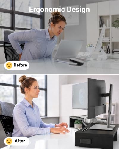 BONTEC Dual Monitor Stand Riser, Adjustable Length & Swivel Angle, Black - color: Black, size: 42.5 in
