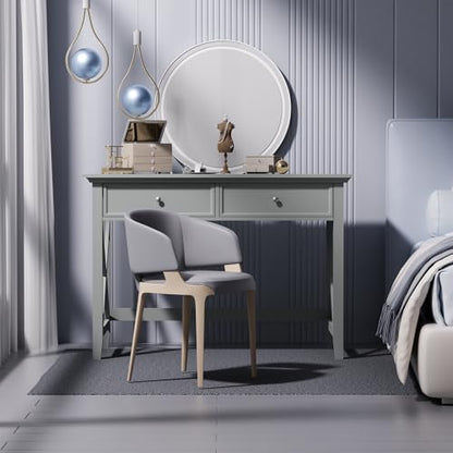 Lewahom Computer Desk with 2 Drawers, Elegant Home Office Writing Study Desk with Storage, Modern Simple Vanity Desk Console Table for Living Room, Grey - color: Grey