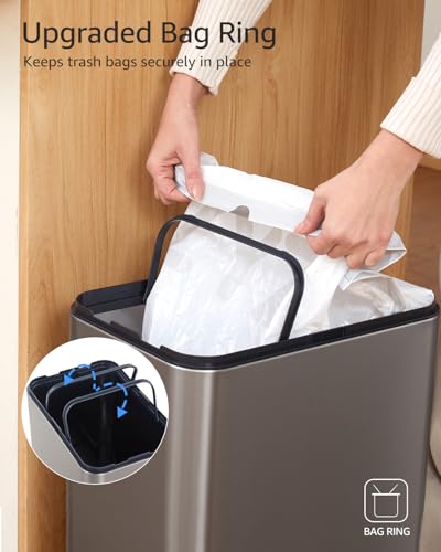 Kitchen Trash Can with Lid 13 Gallon, Automatic Touchless Sensor with Legs | Smart Butterfly Soft-close Lid, 2400mAh Rechargeable Battery, with 20 Trash Bags for Office Bedroom - color: 20 Count Trash Bags
