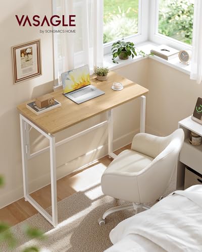 VASAGLE Folding Desk, Foldable Computer Desk, One-Piece Desktop, Rounded Edges, Small Folding Craft Table for Bedroom, Balcony, Camping, Easy Assembly, 31.5 x 15.7 Inches, Straw Yellow ULWD151YD01 - color: Straw Yellow, size: 31.5"