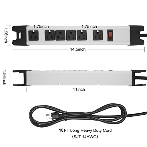 CCCEI Heavy Duty Surge Protector Power Strip. Grey, 10ft, 1. - color: Grey, size: 10ft