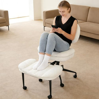 Criss Cross Chair with Footrest, 360° Swivel Faux Shearling Office Chair, Extra Wide Seat with Sofa-Like Comfort, Ergonomic Cross Legged Desk Chair for Cozy Reading, Meditation - color: Wool