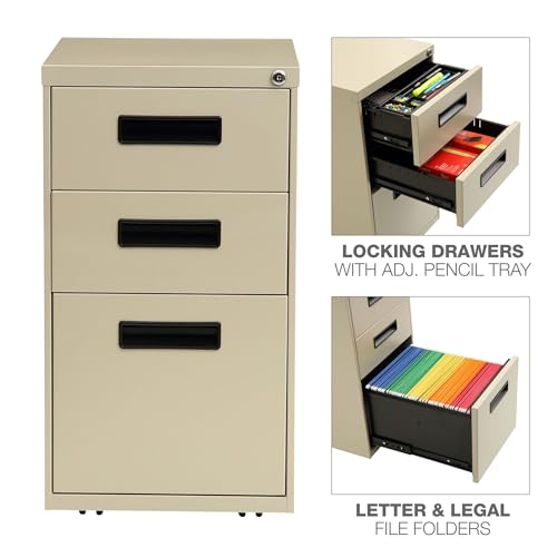 Alera PA53-2820PY Three-Drawer Metal Pedestal File 16w x 19-1/2d x 28-1/2h Putty