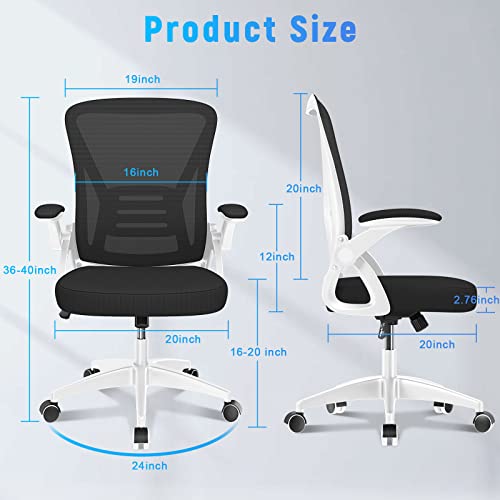 naspaluro Home Office Desk Chair Mid Back with Adjustable Height WhiteFrame | Comfy Ergonomic Chair with Flip-Up Arm and Lumbar Support, Breathable Mesh Swivel Computer Chair for Study Working Teacher - color: Bright White