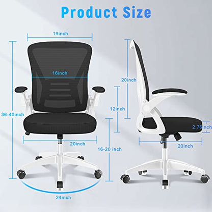naspaluro Home Office Desk Chair Mid Back with Adjustable Height WhiteFrame | Comfy Ergonomic Chair with Flip-Up Arm and Lumbar Support, Breathable Mesh Swivel Computer Chair for Study Working Teacher - color: Bright White