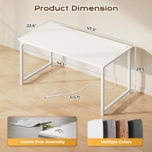 PRAISUN 47 X 24 Inch Deeper Desk with Power Outlets - color: White, size: 47.2*23.6 inch