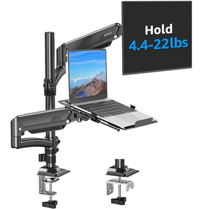 MOUNTUP 2-in-1 Laptop and Monitor Desk Mount, Laptops Arm Holds 4.4-22lbs - size: Dual-With Pole