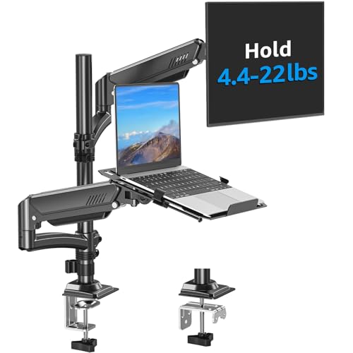 MOUNTUP 2-in-1 Laptop and Monitor Desk Mount, Laptops Arm Holds 4.4-22lbs - size: Dual-With Pole
