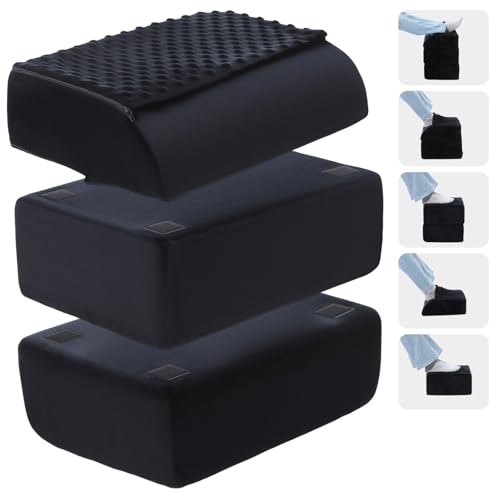 Novabright Foot Rest Under Desk, 3 Height Adjustable Ergonomic Foot Stool with Gel Textured Top and Cozy Pocket, Non-Slip Foam Footrest for Office Home Car(15" X 11" X 14.4",Cambered,Black) - color: Black, size: 15" X 11" X 14.4", style: Cambered