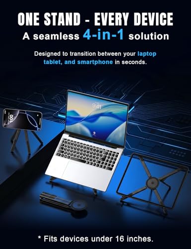 Magnetic Phone Stand & Foldable Laptop Riser, Matte Black Multi-Device Aluminum Desk Mount, N52 MagSafe Tripod Grip for Travel Office, Ergonomic Elevator for MacBook, iPad & iPhone - color: Black