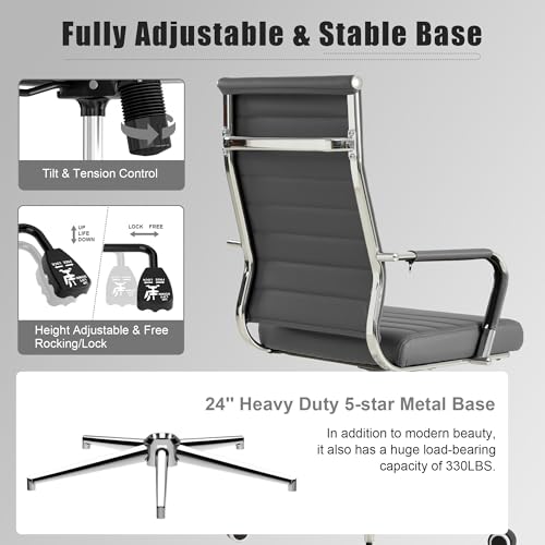 Okeysen Grey Office Desk Chair, Ergonomic Leather Modern Conference Room Chairs, Executive Ribbed Height Adjustable Swivel Rolling Chair for Home Office. - color: Grey
