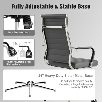 Okeysen Grey Office Desk Chair, Ergonomic Leather Modern Conference Room Chairs, Executive Ribbed Height Adjustable Swivel Rolling Chair for Home Office. - color: Grey