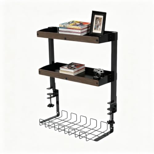Clamp On Desk Shelf, 2 Tier 17in Office Desk Shelves Organizer (Black) - color: Black