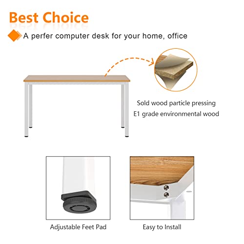 Need Small Teak Computer Desk, 39.4 Inch Sturdy Writing Desk, Compact | White Metal Frame, Teens Study Table, Home Office Desk, Adjustable Feet, Water-Resistant, Dorms & Bedrooms, Easy Assembly - color: Teak & White, size: 39.4 inches