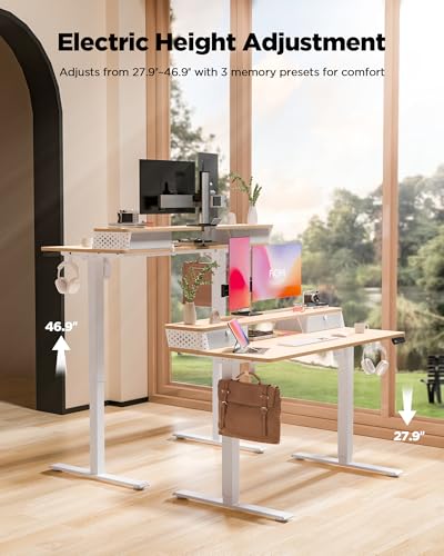 FiCiHi 40x24 Inch Electric Standing Desk, 2 Drawers, Adjustable Height Desk - color: Maple, size: 40"x24" (Standard)