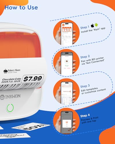 B21 Label Maker, 2-Inch Bluetooth Label Maker Machine with 3 Tapes – Thermal Label Printer Ideal for Small Business, Address, Barcode, School, Office, Home - color: White-Orange, style: Machine + 3 Tapes