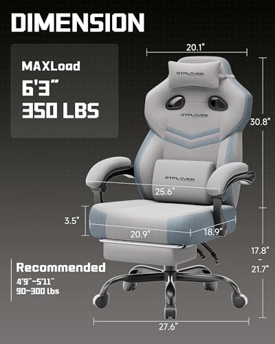 GTPLAYER Big & Tall Gaming Chair, Wide Seat with Footrest, Gray - color: 05 Gray
