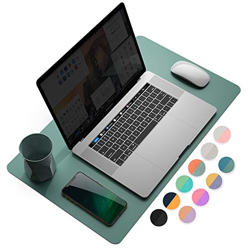 YSAGi Dual-Sided Desk Mat, 23.6" x 13.7" Waterproof PU Leather Desk Pad Protector for Keyboard and Mouse, Desk Writing Pad for Office and Home (Pistachio Green + Green Blue) - color: Pistachio Green + Green Blue, size: 13.7" x 23.6"