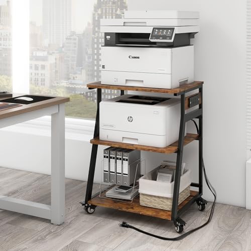 Natwind 3 Tier Large Printer Stand, 24"x20", with Charging Station,Retro - color: Retro, size: 23.6''x19.7''