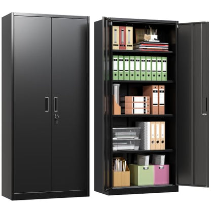 71" H Metal Garage Storage Cabinet,Lockable Steel File Cabinet with 4 Adjustable Shelves,Assembly Required, Warehouse,Office,Home, Black - color: Black, size: 15.75" × 31.50" W × 70.87" H.