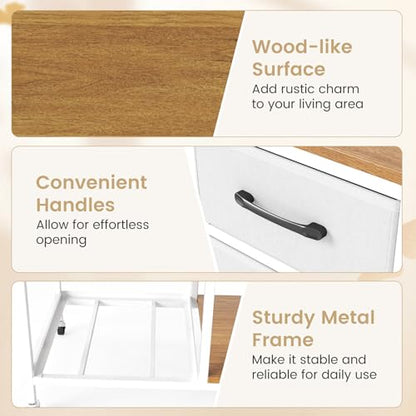 GOFLAME 3 Drawer Mobile File Cabinet with Charging Station, Rolling Printer Stand with Open Storage Shelves, Wooden Storage Cabinet on Wheels for Home Office (Natural and White) - color: Natural and White