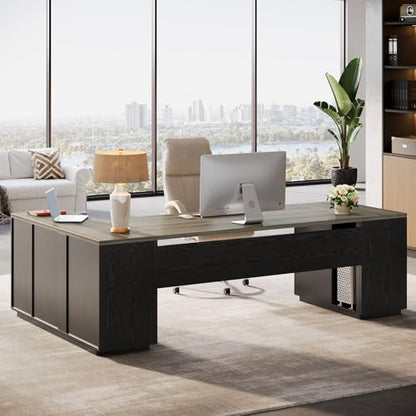 Tribesigns 85.8-Inch L-Shaped Executive Desk, Grey & Black - color: Grey & Black