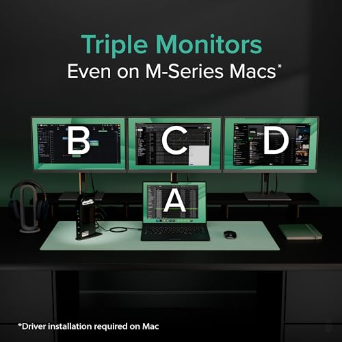 Plugable USB-C Triple Monitor Docking Station: 13-in-1 Laptop Dock with 100W Charging for Mac (DisplayLink Driver Required), Windows, Chrome, 3 HDMI, Gigabit Ethernet, SD, USB-C 20W, 4 USB - UD-ULTCDL