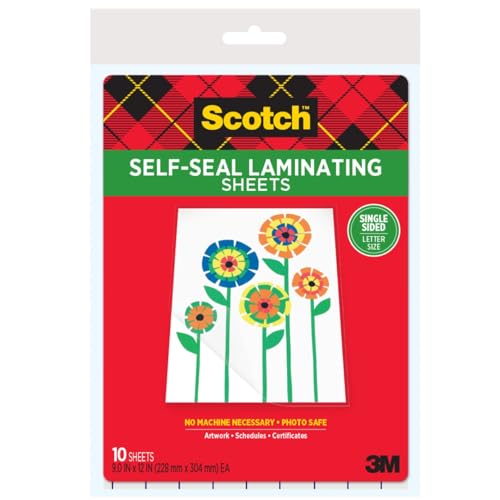 Scotch Self-Seal Single-Sided Laminating Sheets, Letter Size 9 in x 12 in