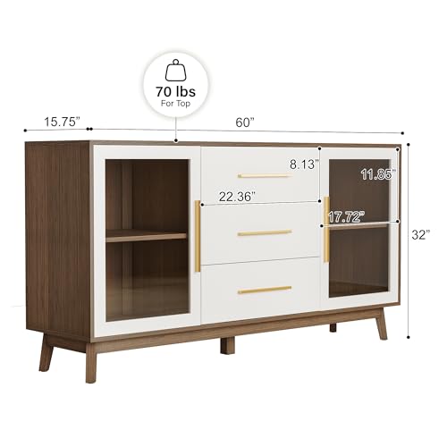 BELLEZE 60" Troy Sideboard Buffet Cabinet - White - color: 60''white, size: 1