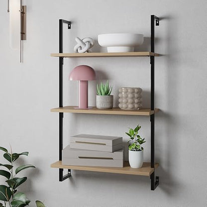 happimess Madera 3-Shelf Wall Mounted Bookcase 40.55", Light Oak/Black - color: Light Oak, size: 3-Tier 40.55"