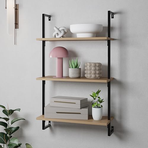 happimess Madera 3-Shelf Wall Mounted Bookcase 40.55", Light Oak/Black - color: Light Oak, size: 3-Tier 40.55"
