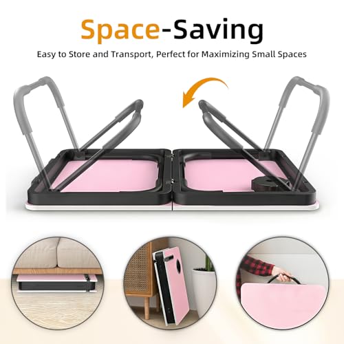 BUYIFY 23.4" Foldable Lap Desk Bed Table with Cup Holder Portable Tray - color: Pink