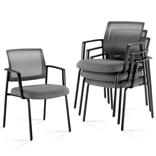 Sweetcrispy Stackable Mesh Guest Visitor Reception Chairs - Ergonomic Lumbar Support for Waiting Conference Meeting Room, Office School Lobby and Church, Space Saving, 4 Pack, Grey - color: Grey, size: 4 Pack