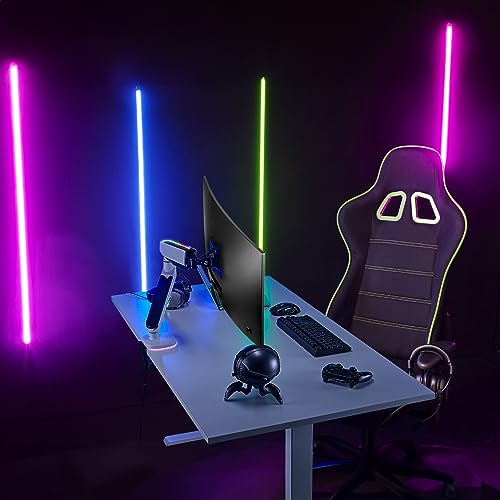 AVLT Single 27”-45” RGB Gaming Monitor Arm Desk Mount - White | 20 Lighting Modes Touch Button Control Fits Flat/Curved/Ultrawide Screens Height Swivel Tilt Rotation Adjustable Stand - color: White - Single